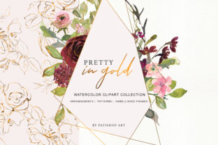 Burgundy Blush and Gold Floral Bouquet Clipart