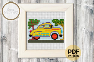 Car Scene Forest Modern Cross Stitch