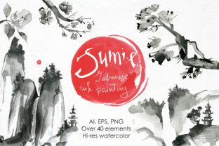 Sumi-e. Japanese Ink Painting.
